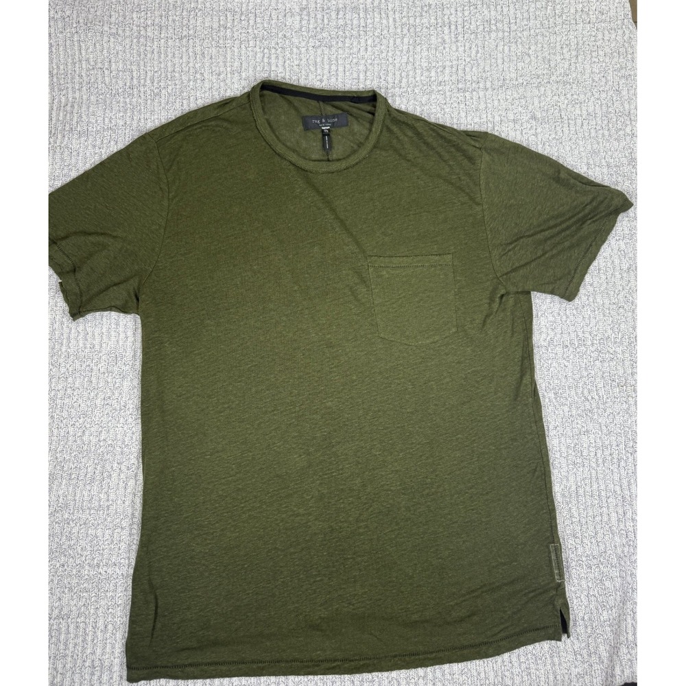 rag & bone T-Shirt Mens XL Olive Green Slub Knit Pocket Crew Neck Short Sleeve